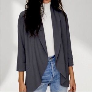 Aitzia WILFRED Chevalier Japanese Crepe Open Front Blazer Jacket Charcoal Luxe